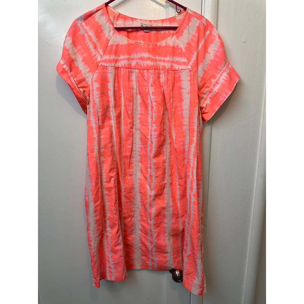 Gap Jody Tie Dye‎ Shift Dress Womens XL Neon Coral Pink White Cotton Summer 2013